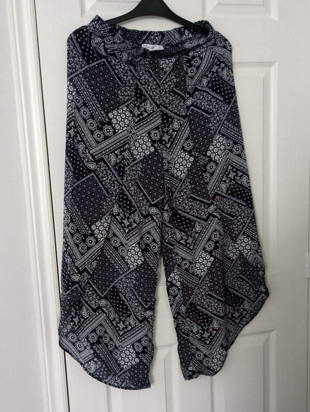 cleo Navy & White Bandana Patchwork Wide Leg Pants